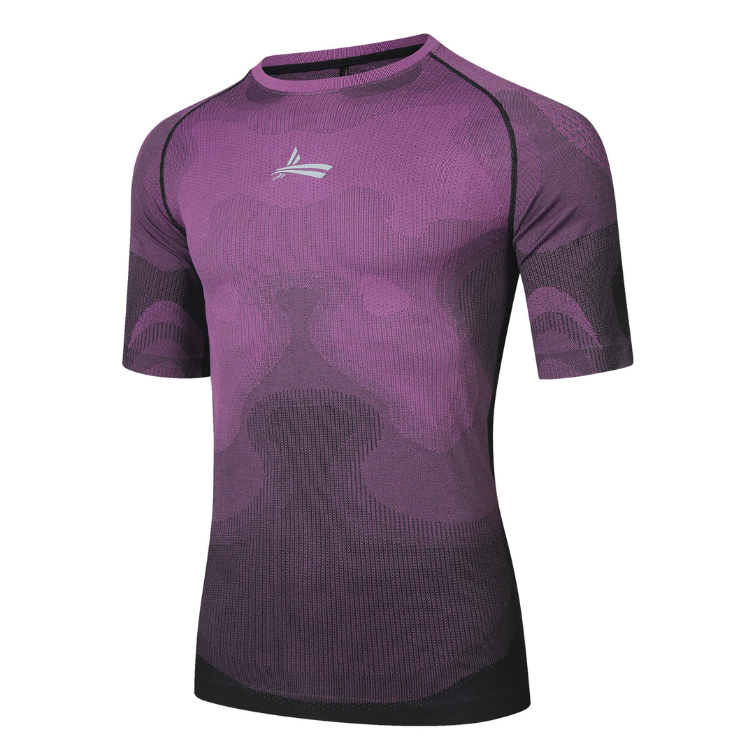 Ribbed Knit Compression Short-Sleeve Shirt